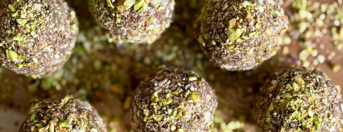 Pistachio pulp energy balls made from homemade milk—fiber rich, functional, and no filler. use discount code plantpower to save on nama & hurom nut milk makers and juicers.